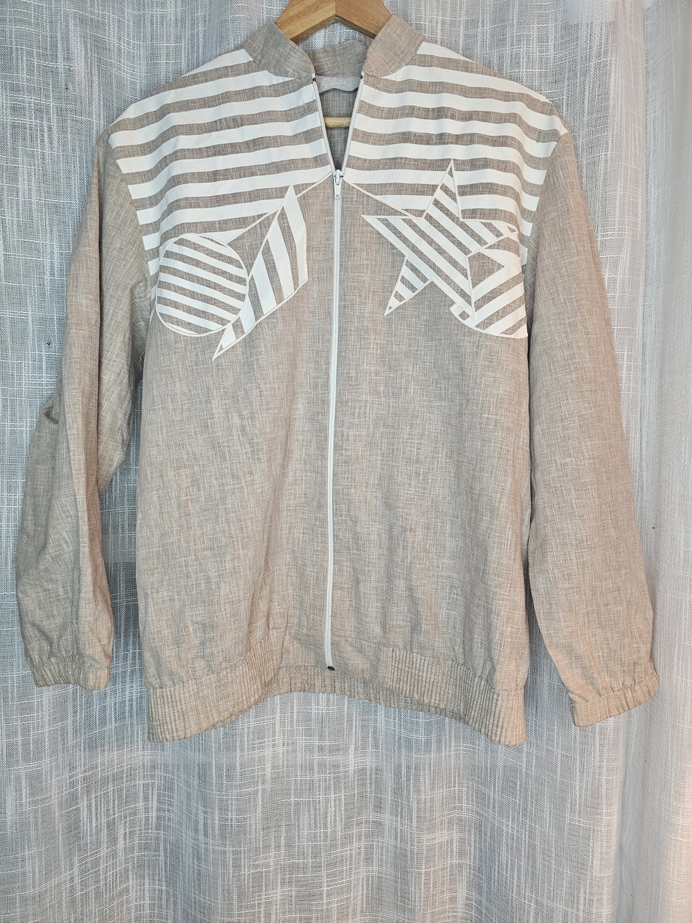 Blair Striped Zip Jacket in Taupe and White